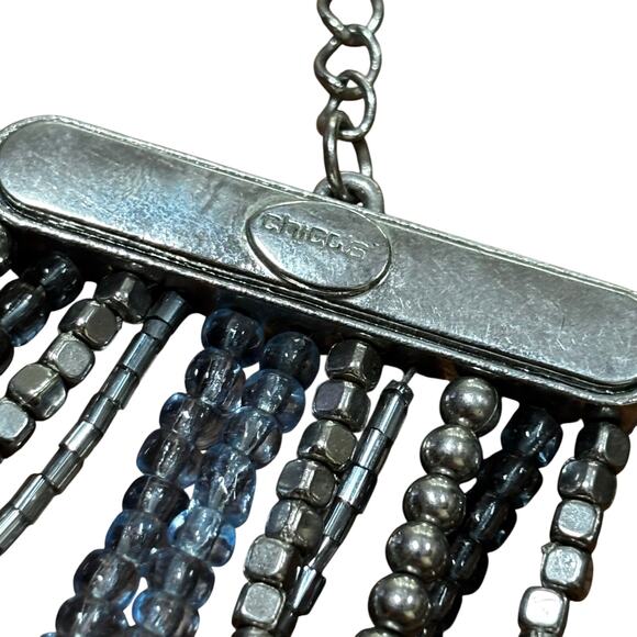 Chico’s multistrand beaded necklace blue silver beads tribal statement w/ FLAW - Picture 3 of 8